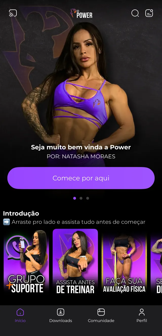 Tela inicial do app Power com boas-vindas da Natasha
