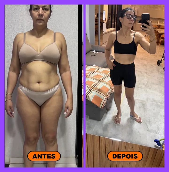 Antes e depois de aluna Power madura