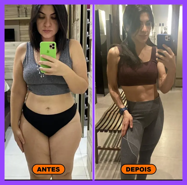 Antes e depois de aluna Power com abdômen definido
